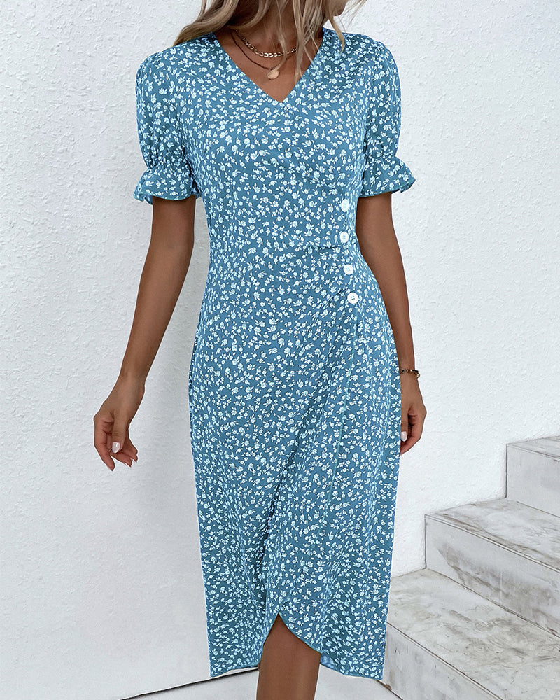 Floraya – Short Sleeve Floral Print Dress