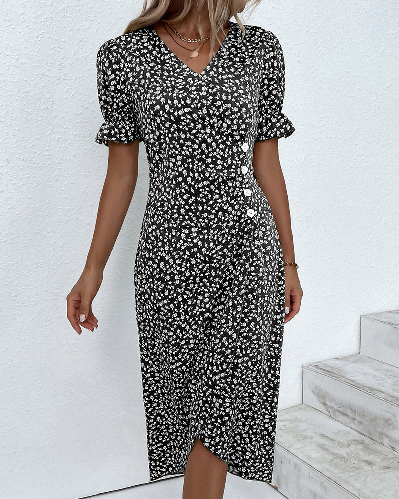 Floraya – Short Sleeve Floral Print Dress