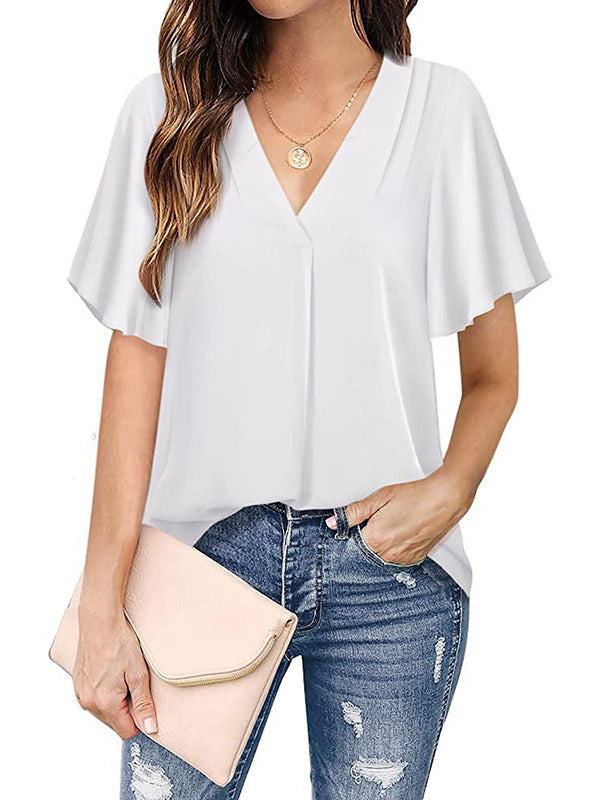 Romi – Women’s Flutter Sleeve Chiffon V-Neck Blouse
