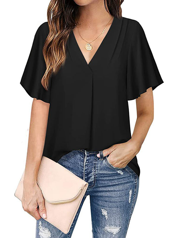 Romi – Women’s Flutter Sleeve Chiffon V-Neck Blouse