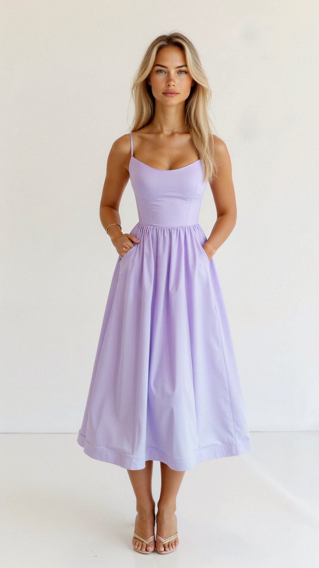 Spaghetti strap A-line midi dress – Almira