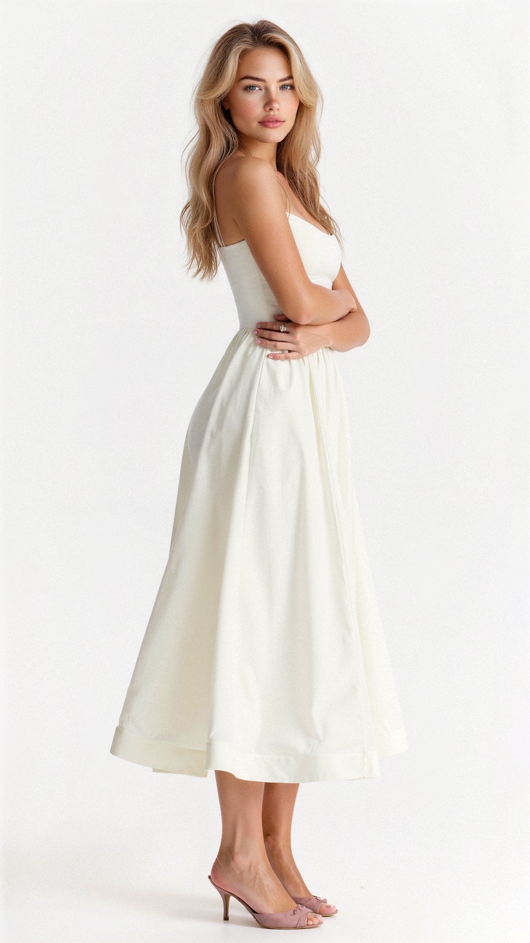 Spaghetti strap A-line midi dress – Almira