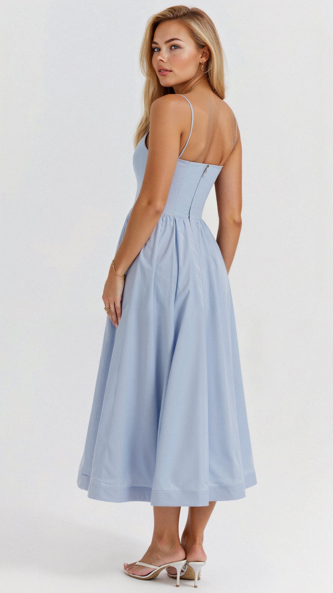 Spaghetti strap A-line midi dress – Almira