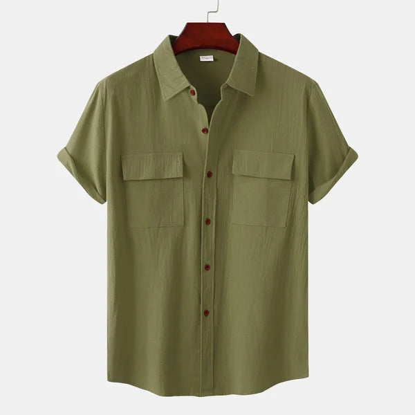 Caden Men's Shirt | Cotton-Linen Blend, Short Sleeve 12