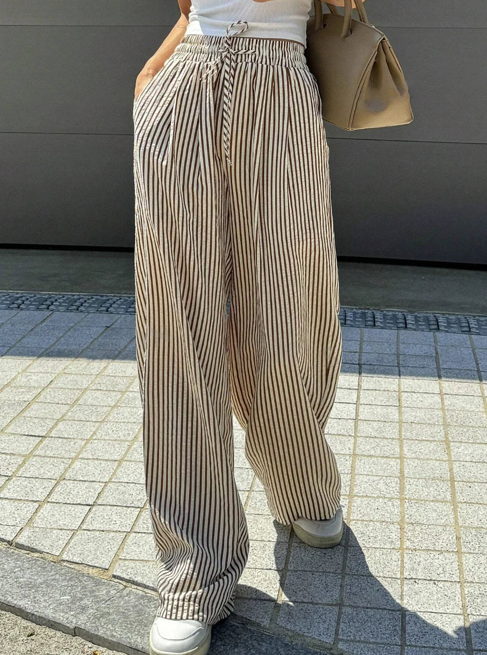 Beige striped wide-leg trousers – Camarel