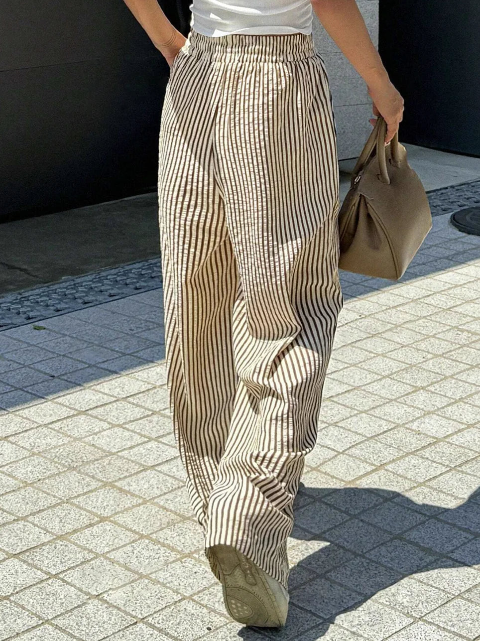 Beige striped wide-leg trousers – Camarel