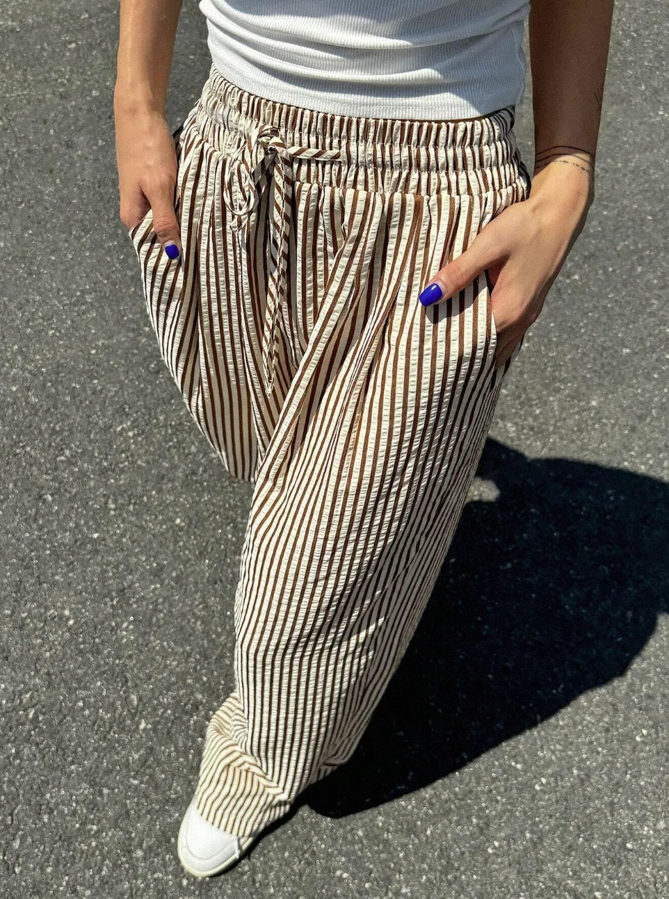 Beige striped wide-leg trousers – Camarel