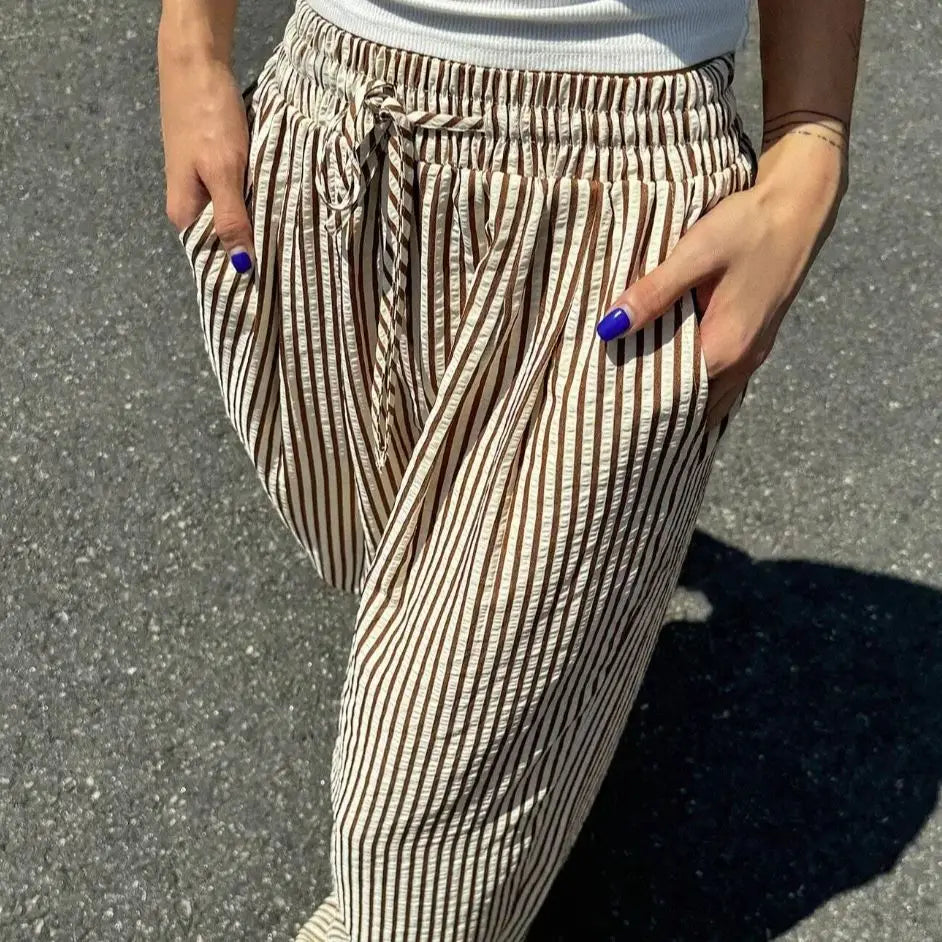 Beige striped wide-leg trousers – Camarel