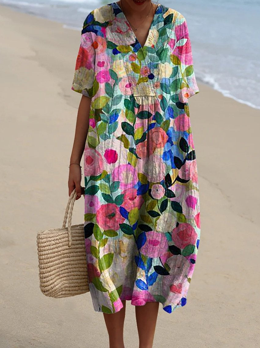 Floretta – Floral V-Neck Midi Dress