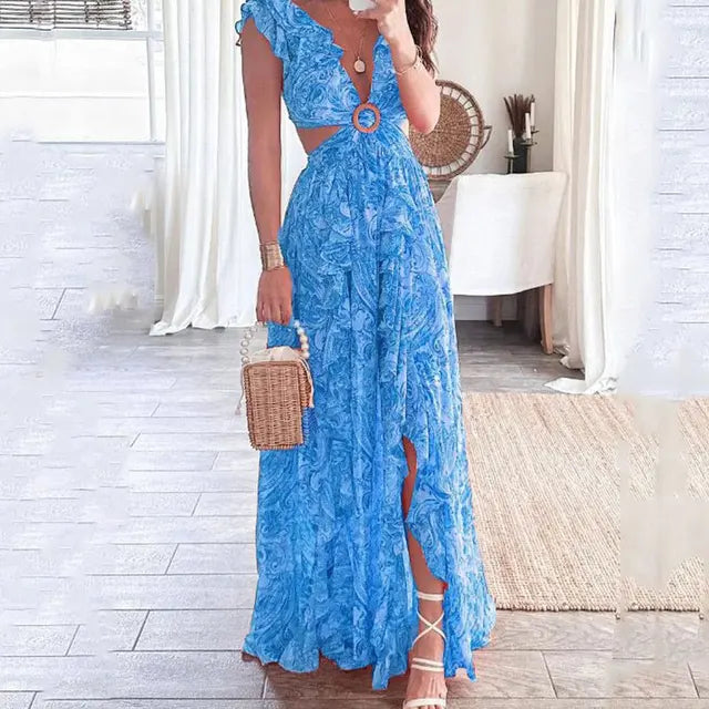 Elara Women's Maxi Dress | Floral Print with Ruffle Sleeves, Summer Ready 1