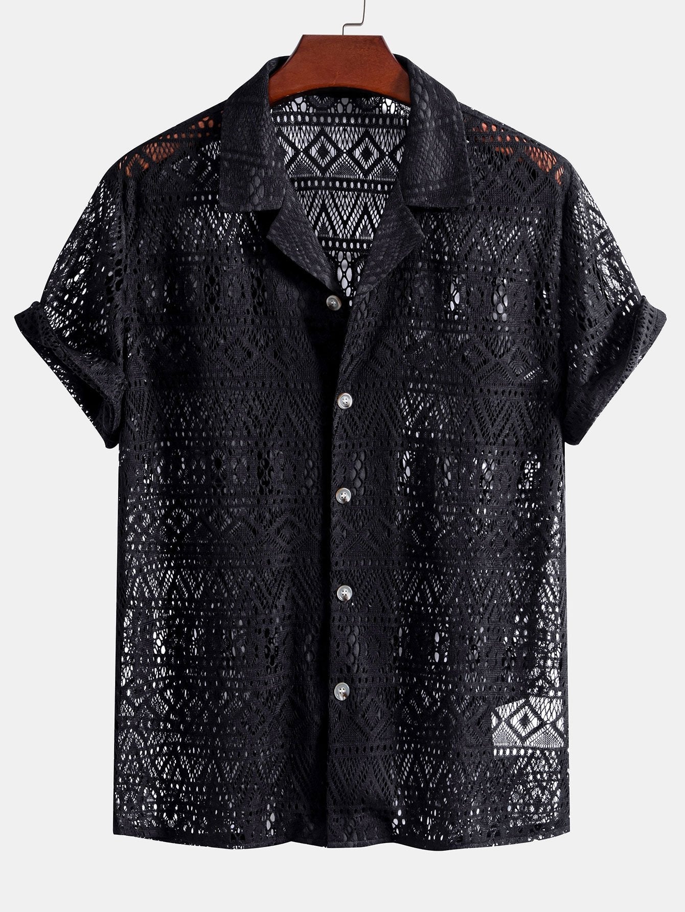 Men’s Geometric Texture Cuban Shirt – Fereno