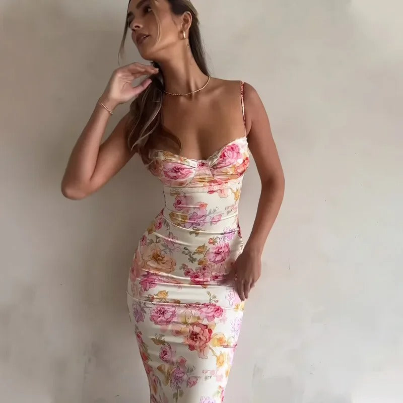Hestia Women's Maxi Dress | Floral Satin with Lace Trim 4