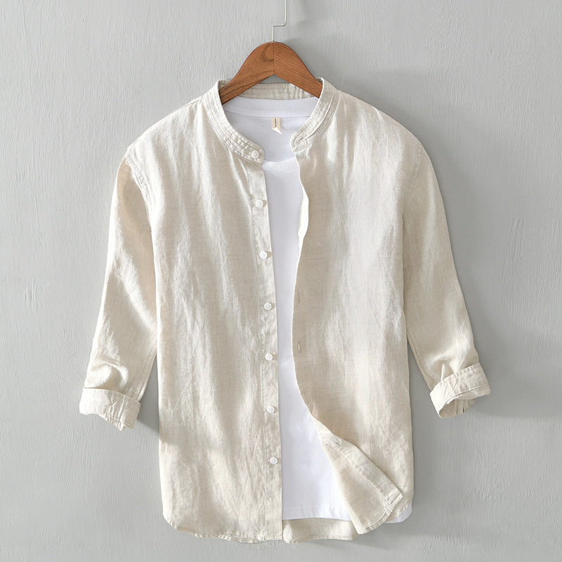 Lino Men's Linen Shirt | 3/4 Sleeve, Mandarin Collar 9