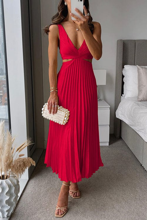Elegant Pleated Satin Midi Dress - Lunelle