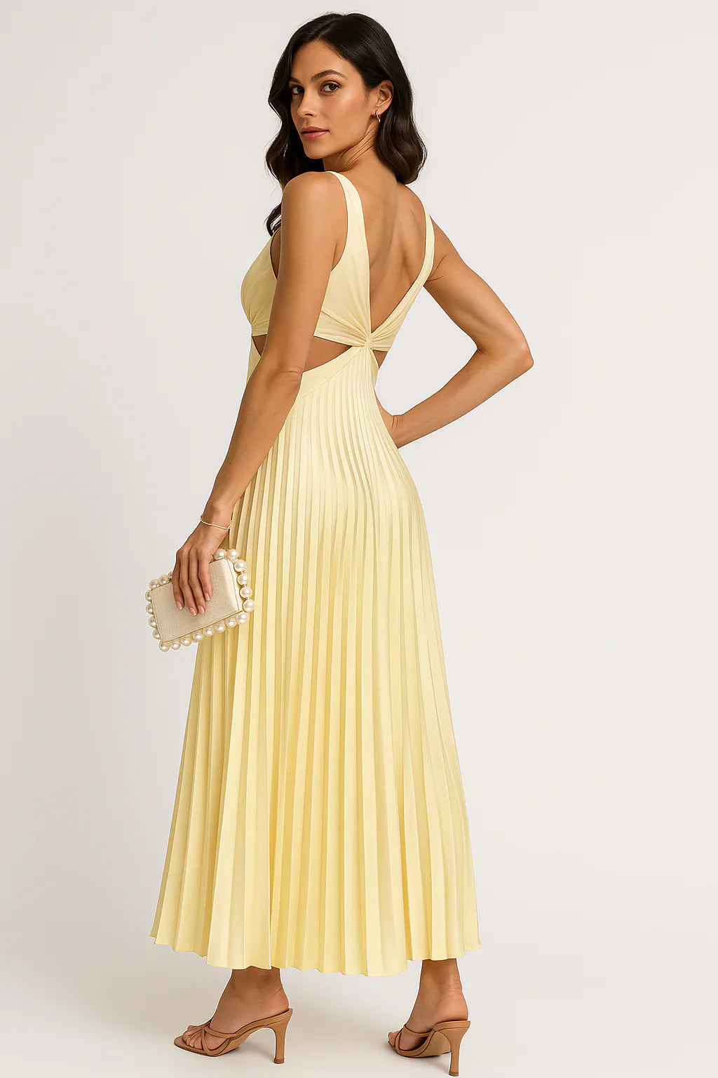Elegant Pleated Satin Midi Dress - Lunelle