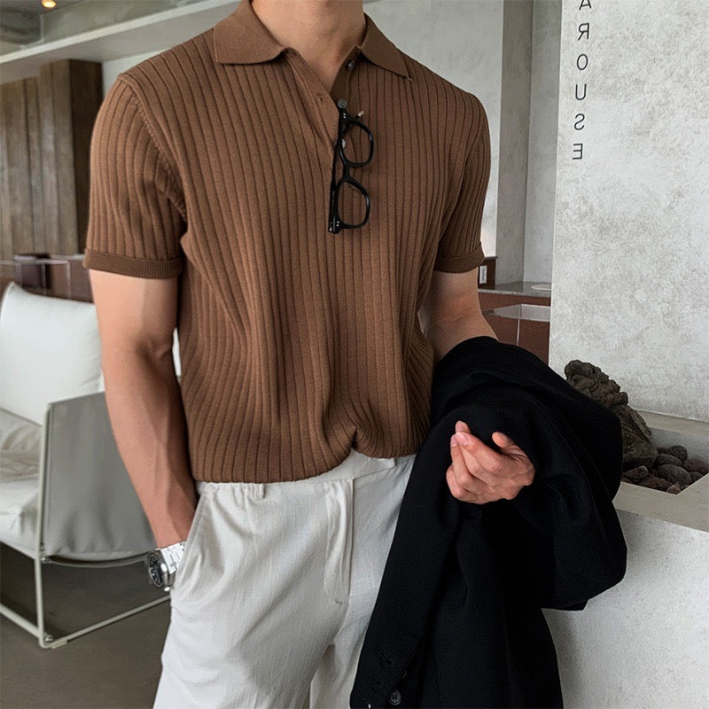 Ribbed Knit Polo – Marenzo