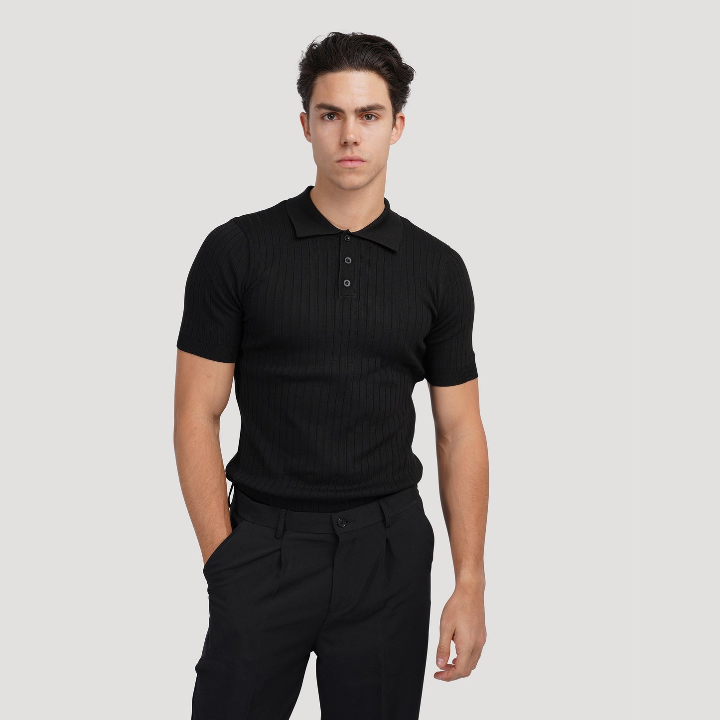 Ribbed Knit Polo – Marenzo