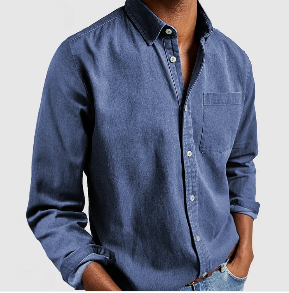 Max Men's Denim Shirt | Soft Cotton Blend, Classic Button-Down 2