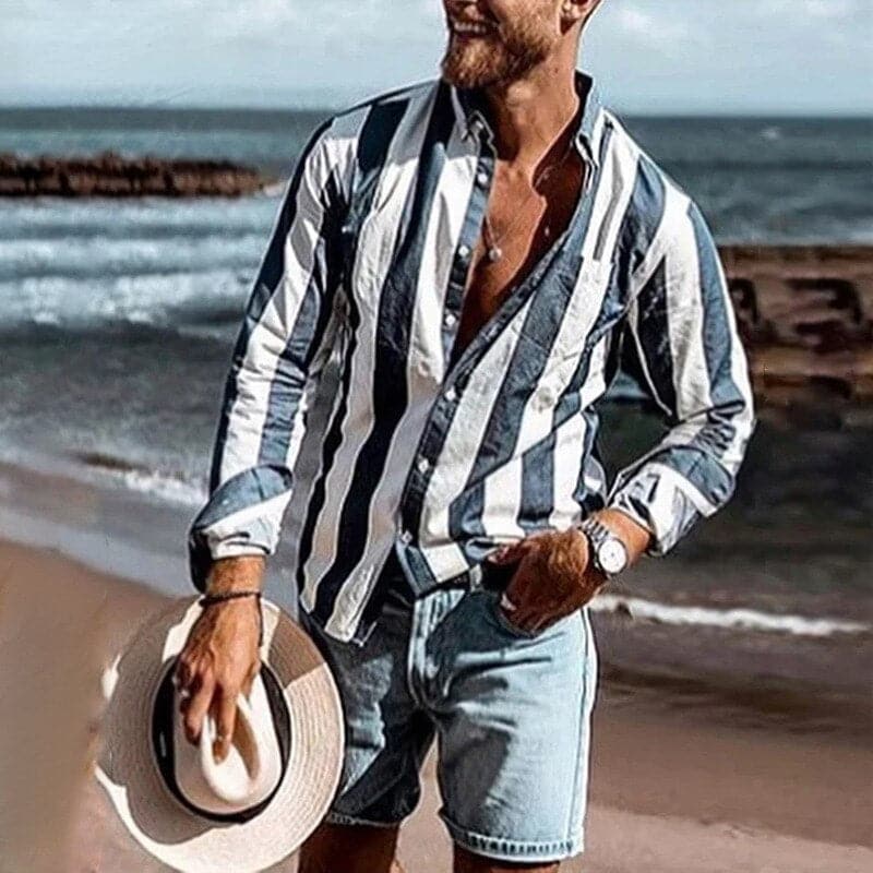 Max Men's Long Sleeve Shirt | Cotton Blend, Striped Design 1