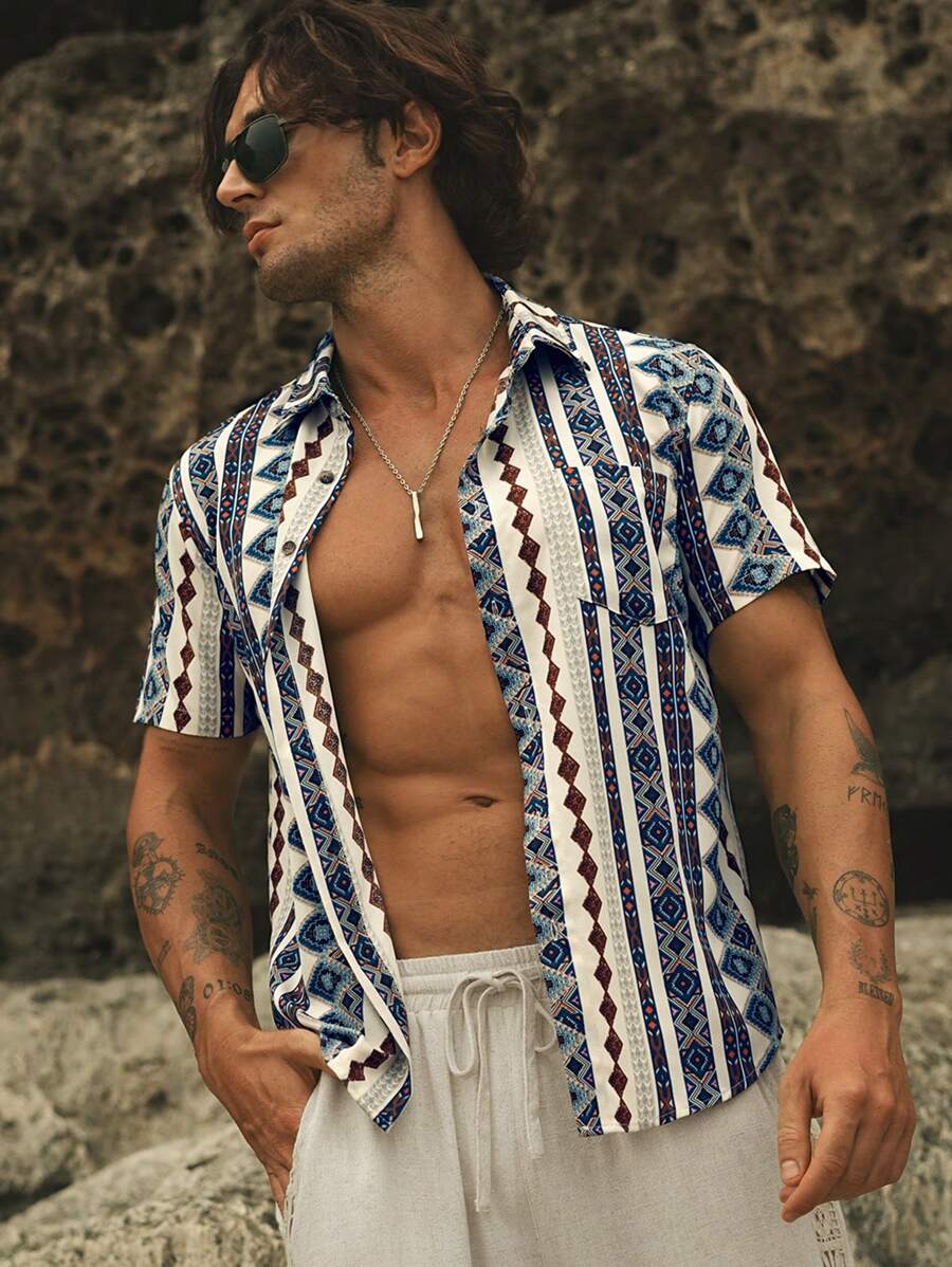 Geometric Print Cuban Shirt – Orvado