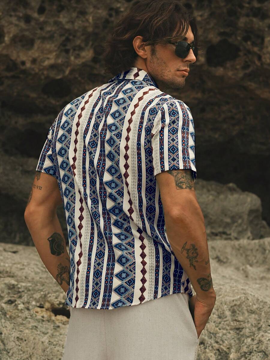 Geometric Print Cuban Shirt – Orvado