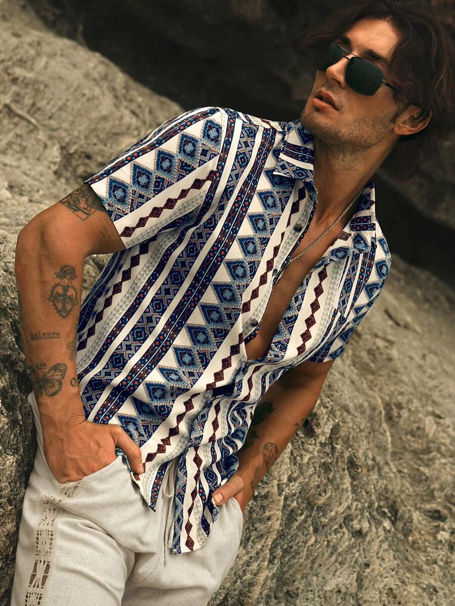 Geometric Print Cuban Shirt – Orvado