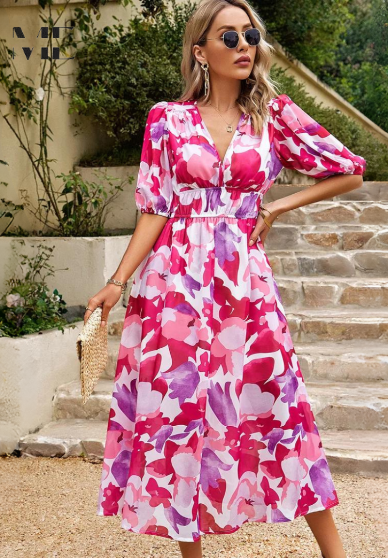 Roxy Women's Midi Dress | Floral Print, Puff Sleeves 11