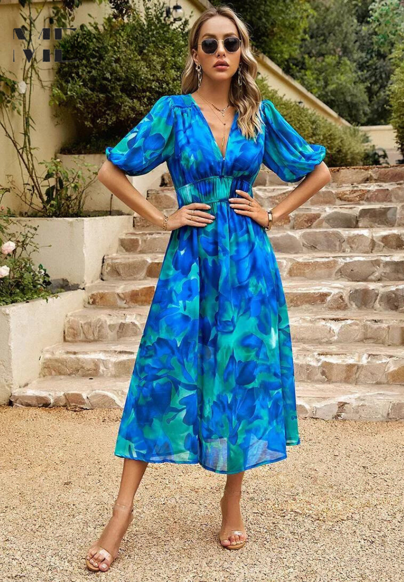 Roxy Women's Midi Dress | Floral Print, Puff Sleeves 9