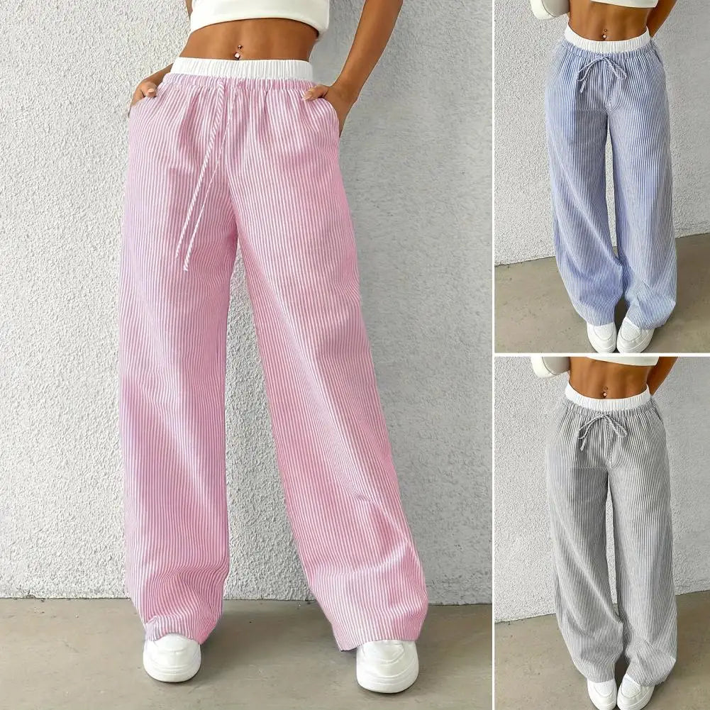 Striped wide-leg drawstring trousers – Serelle