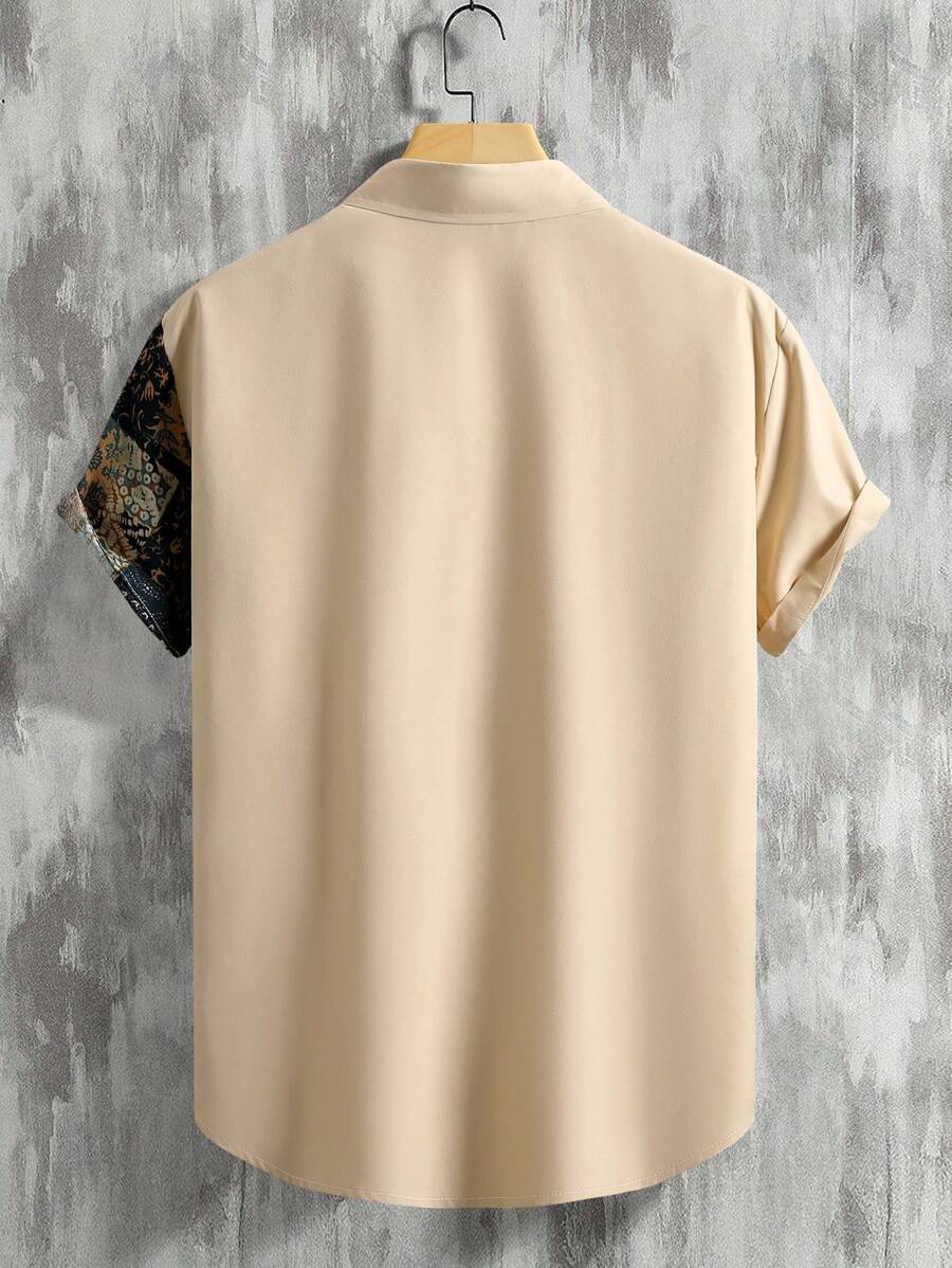 Men’s Patchwork Short Sleeve Shirt – Talvoro