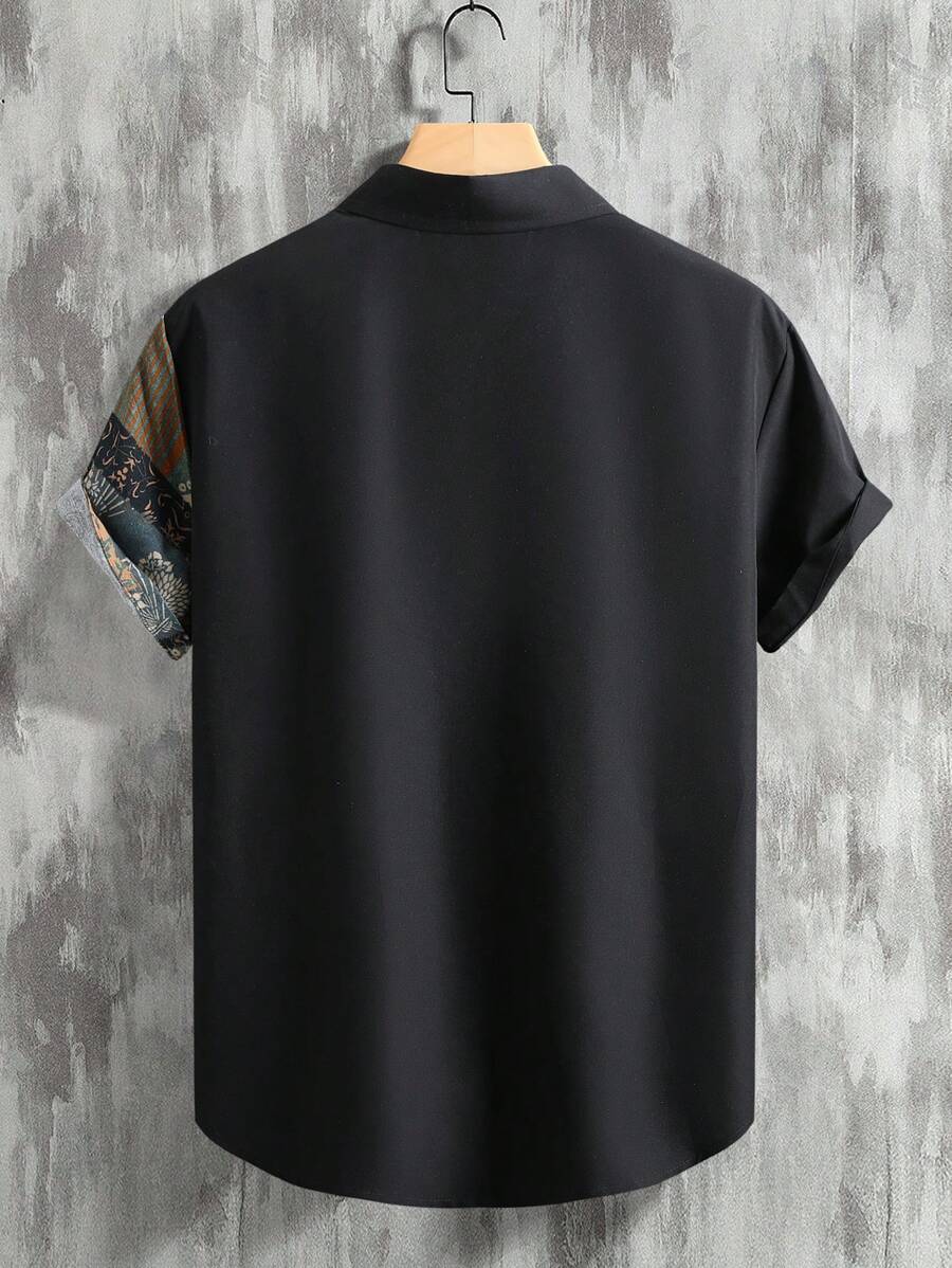 Men’s Patchwork Short Sleeve Shirt – Talvoro