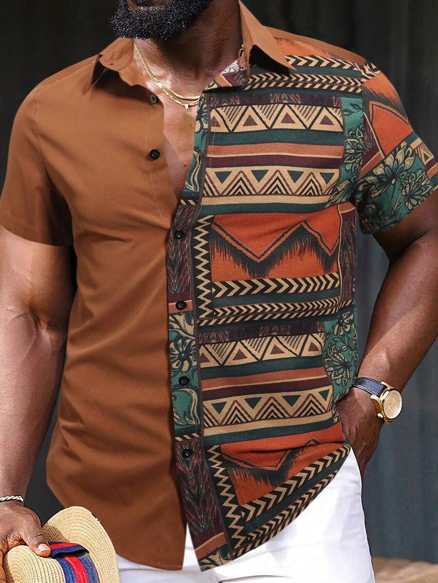 Men’s Patchwork Short Sleeve Shirt – Talvoro