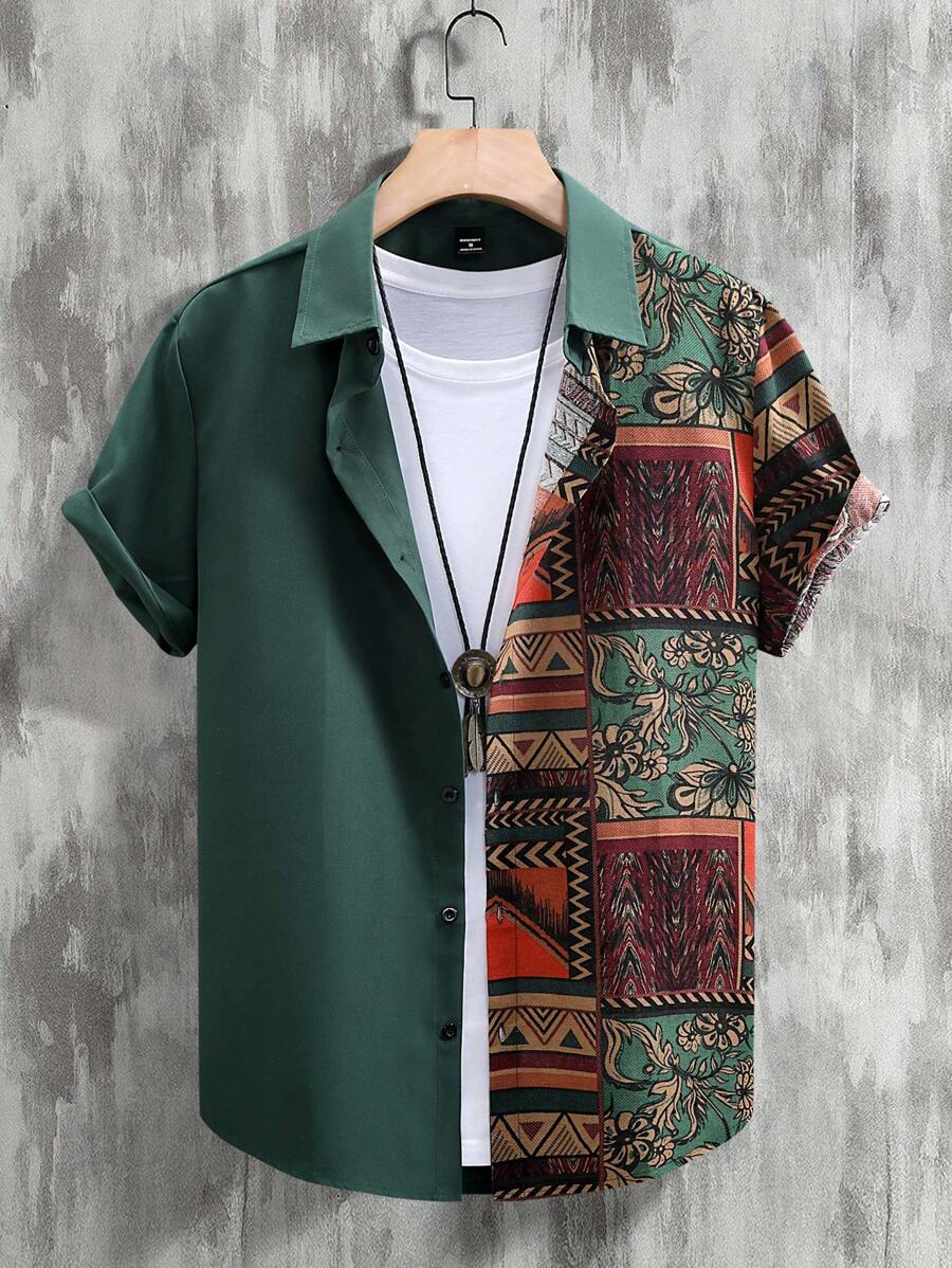 Men’s Patchwork Short Sleeve Shirt – Talvoro