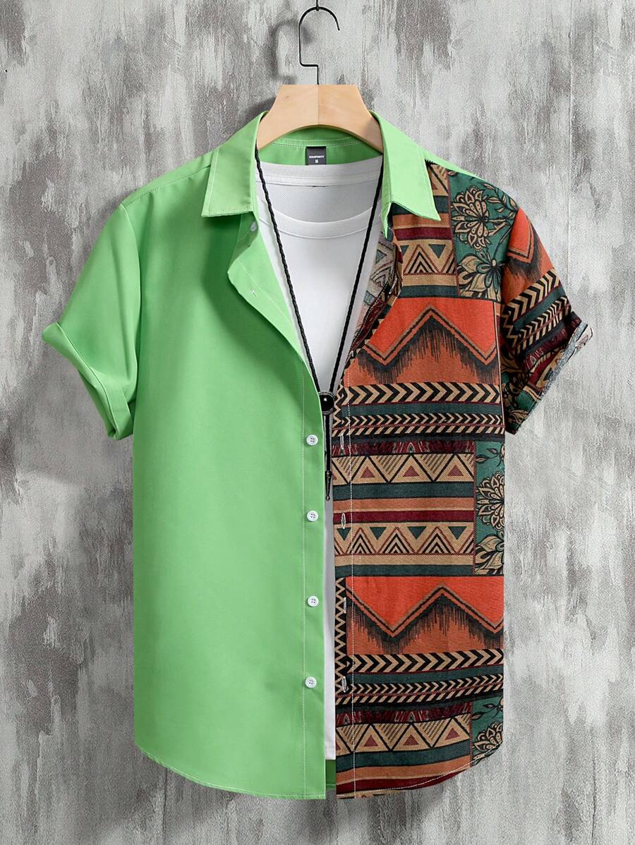 Men’s Patchwork Short Sleeve Shirt – Talvoro