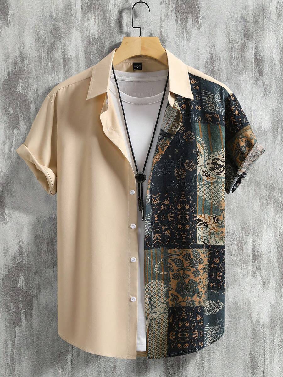 Men’s Patchwork Short Sleeve Shirt – Talvoro