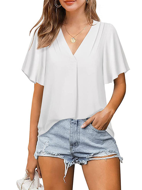 Romi – Women’s Flutter Sleeve Chiffon V-Neck Blouse