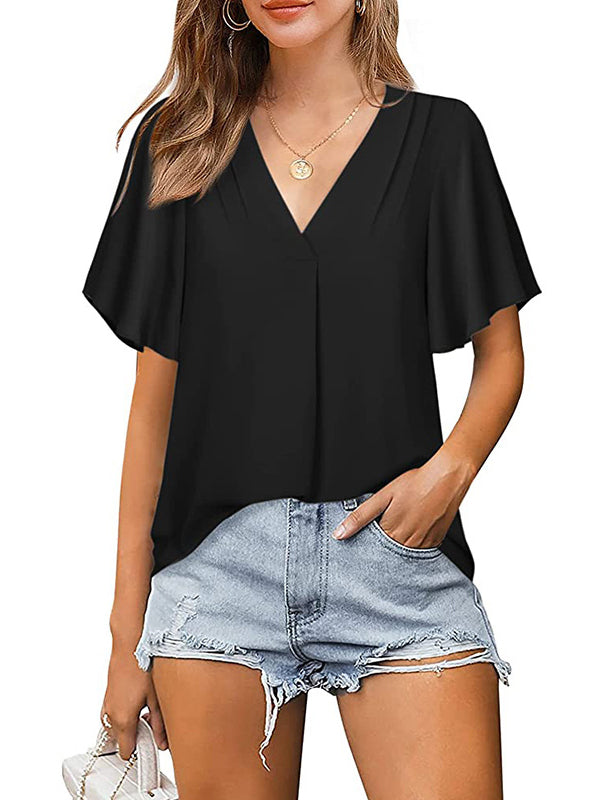 Romi – Women’s Flutter Sleeve Chiffon V-Neck Blouse