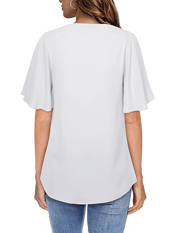 Romi – Women’s Flutter Sleeve Chiffon V-Neck Blouse