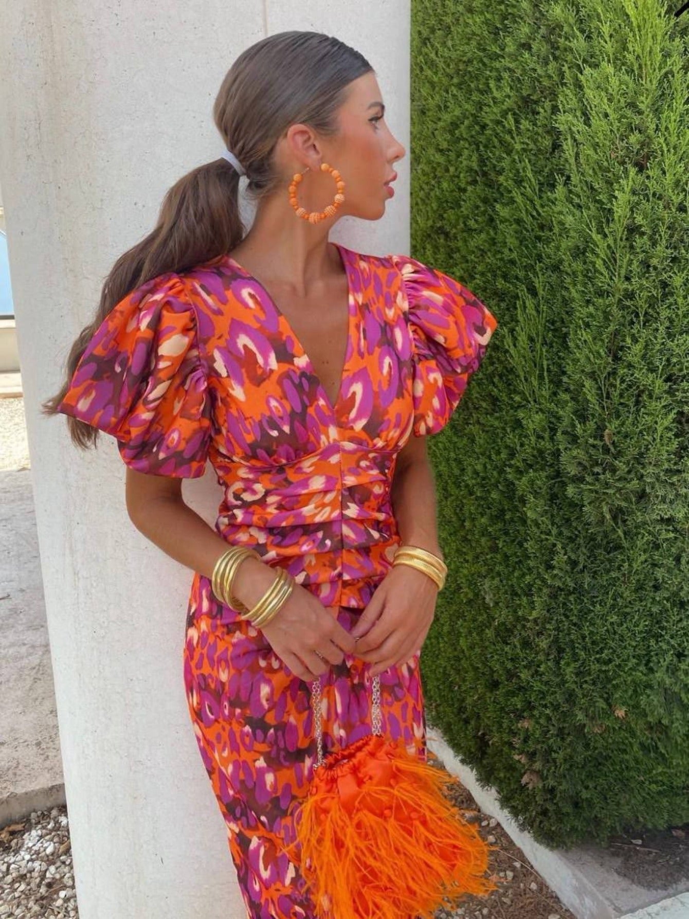 orange puff sleeve maxi dress Valencia Orange Maxi Dress