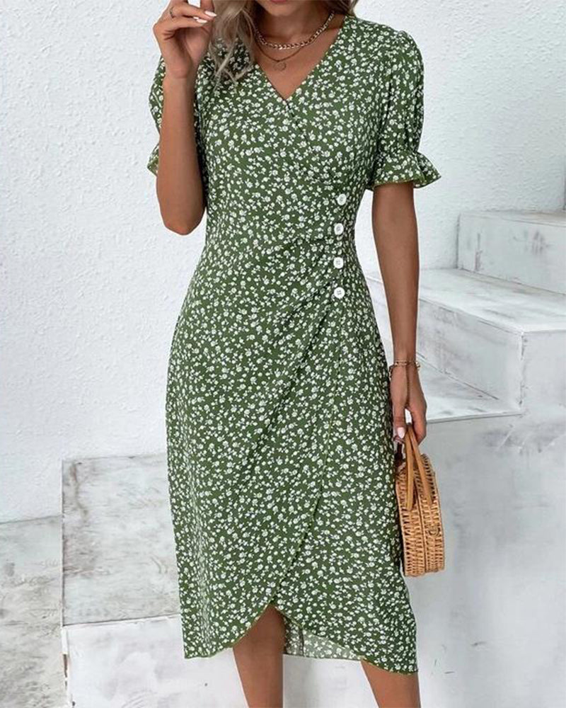 Floraya – Short Sleeve Floral Print Dress