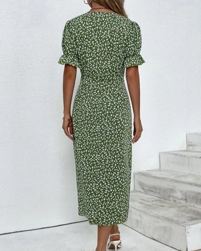 Floraya – Short Sleeve Floral Print Dress