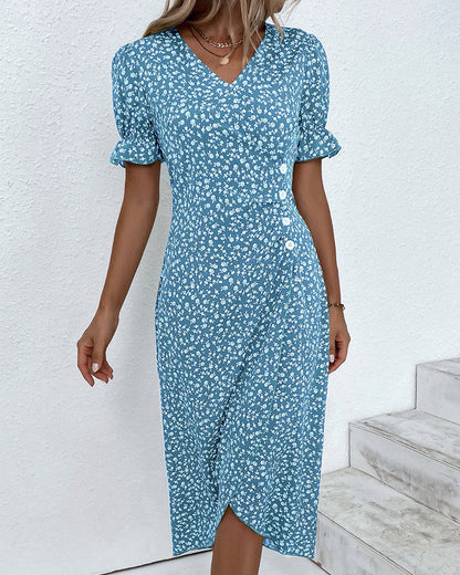 Floraya – Short Sleeve Floral Print Dress