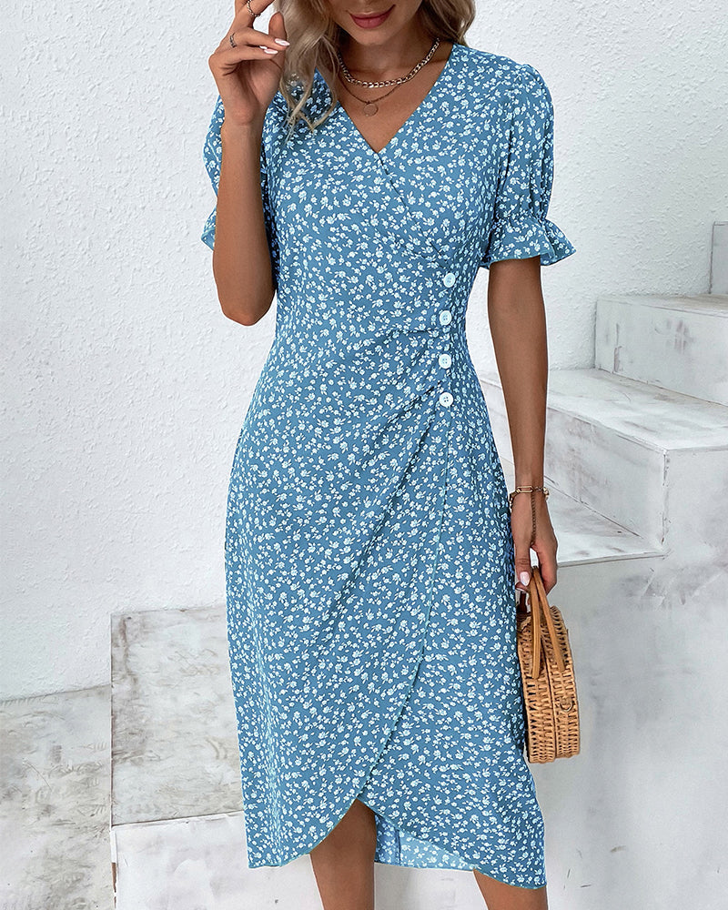Floraya – Short Sleeve Floral Print Dress