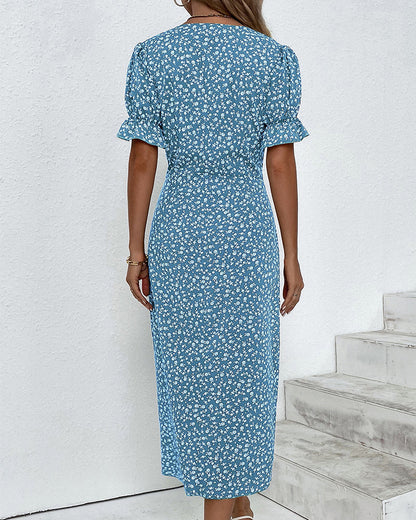 Floraya – Short Sleeve Floral Print Dress