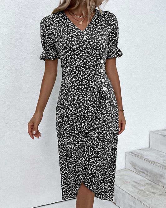Floraya – Short Sleeve Floral Print Dress