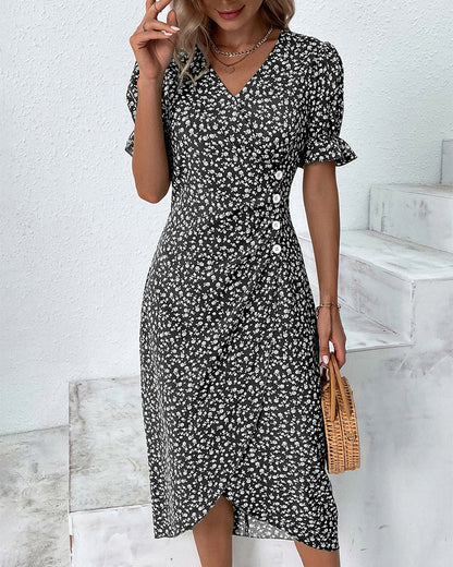 Floraya – Short Sleeve Floral Print Dress