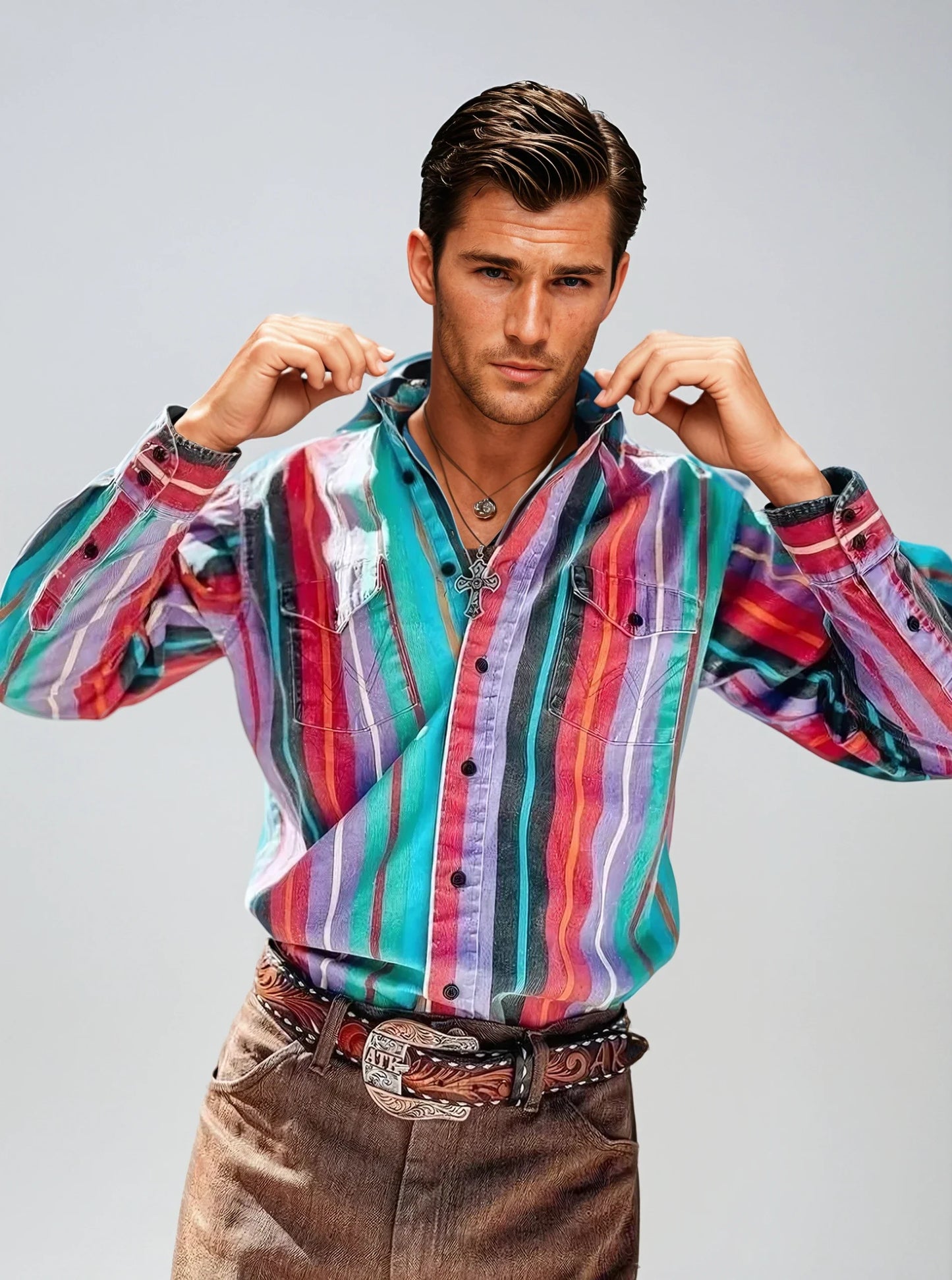 Ravino - Striped Long Sleeve Shirt for Men