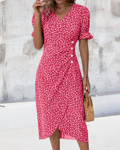 Floraya – Short Sleeve Floral Print Dress