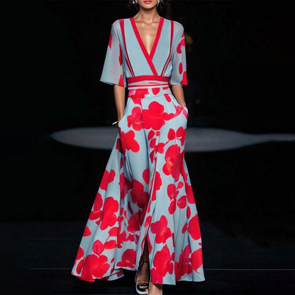 Serelina – Elegant V-Neck Maxi Dress