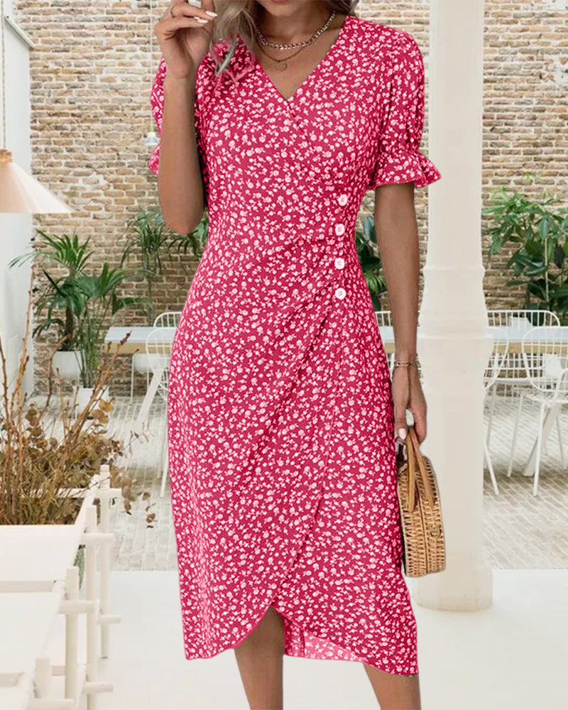 Floraya – Short Sleeve Floral Print Dress